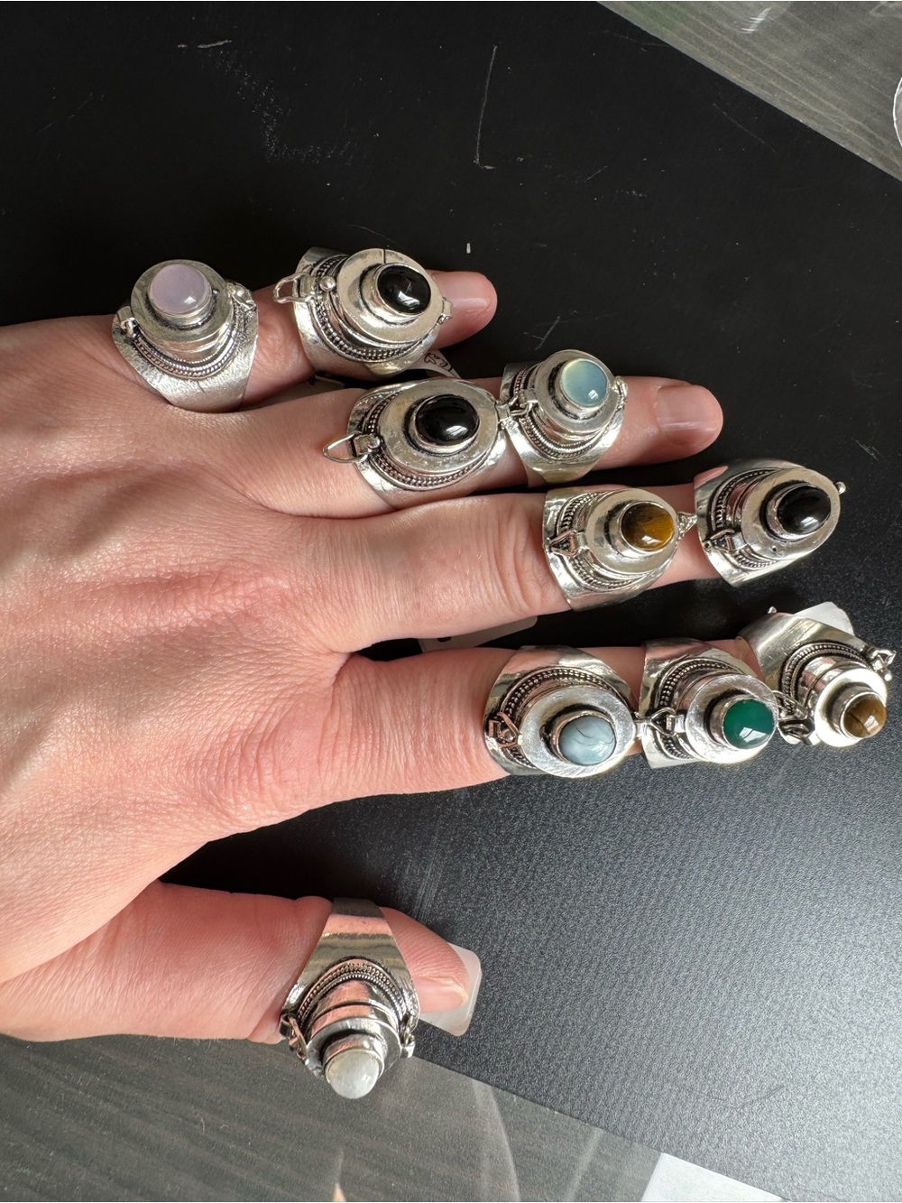 Assorted Silver Gemstone Statement Ring - Multi Color